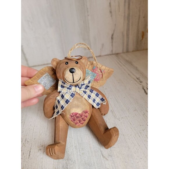 Vintage wooden angel bear jointed ornament Xmas unique - Picture 5 of 5